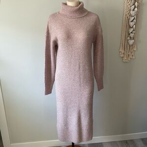 Kaisley Alpaca Blend Long Knit Turtleneck Sweater Dress  Blush Pink Longline